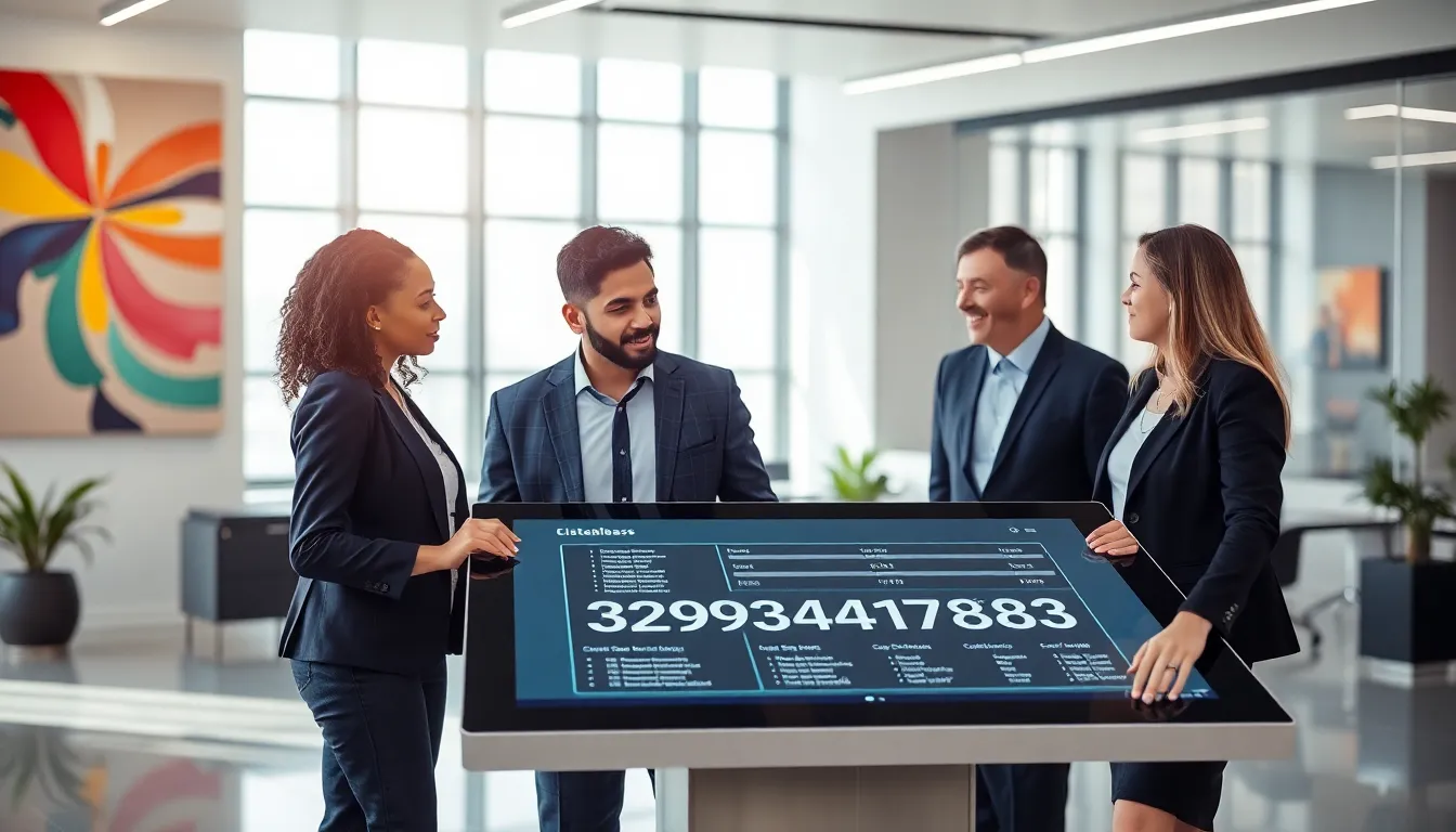 diverse team collaborating in a high-tech office setting.